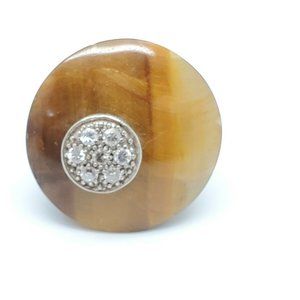 Vintage 925 Sterling Silver Round Tiger Eyes Ring